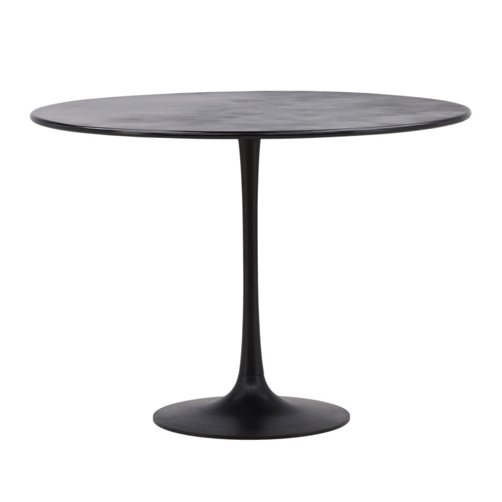 Bower Antique Black Iron Round Dining Table, three-quarter studio view