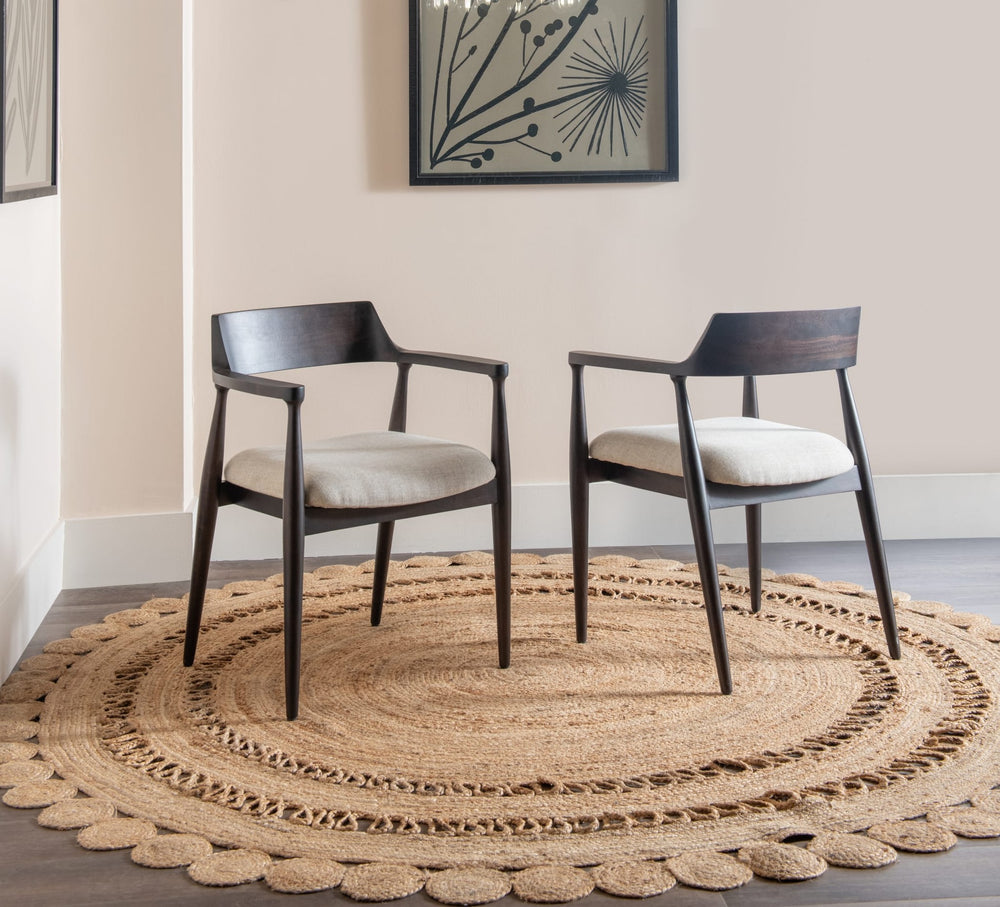 Amaroo Upholstered Dining Arm Chair in Honey Date — lifestyle photo