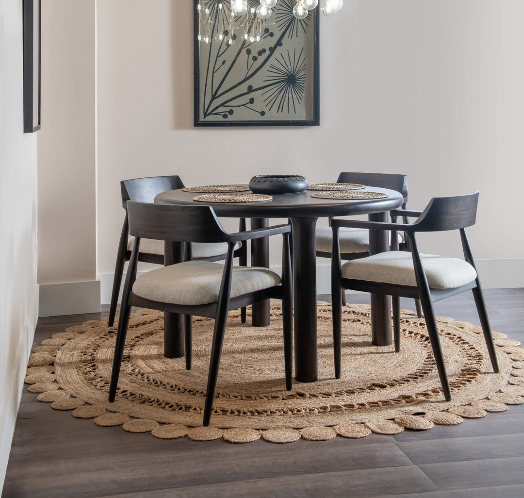 Amaroo Upholstered Dining Arm Chair in Honey Date — lifestyle photo