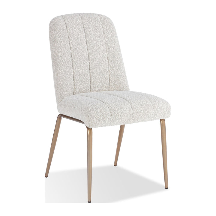 Apollo Upholstered Dining Chair by Modus in Ricotta Boucle and Brushed Bronze Metal — product view on a white background