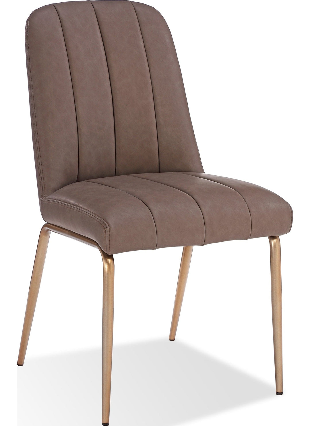 Apollo Upholstered Dining Chair in Cinnamon Synthetic Leather and Brushed Bronze Metal — product view on a white background