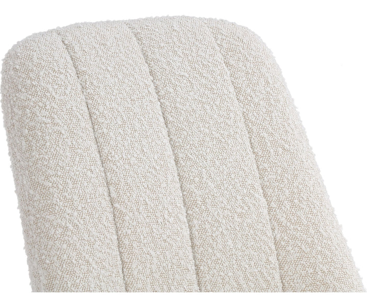Apollo Upholstered Dining Chair in Ricotta Boucle and Brushed Bronze Metal — product view on a white background