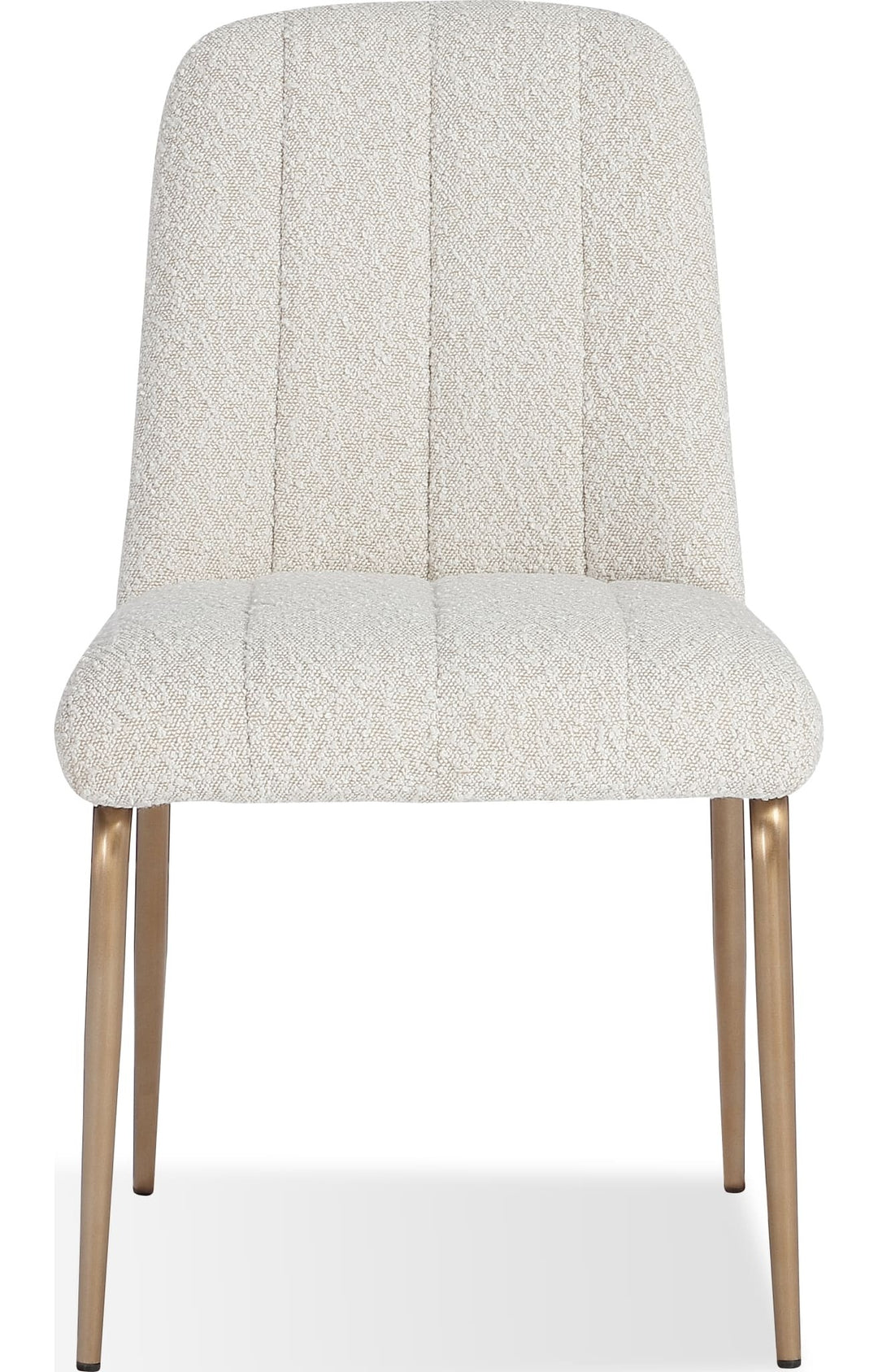 Apollo Upholstered Dining Chair in Ricotta Boucle and Brushed Bronze Metal — product view on a white background