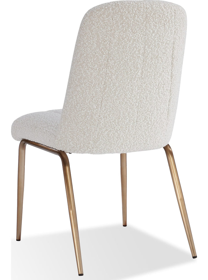Apollo Upholstered Dining Chair in Ricotta Boucle and Brushed Bronze Metal — product view on a white background