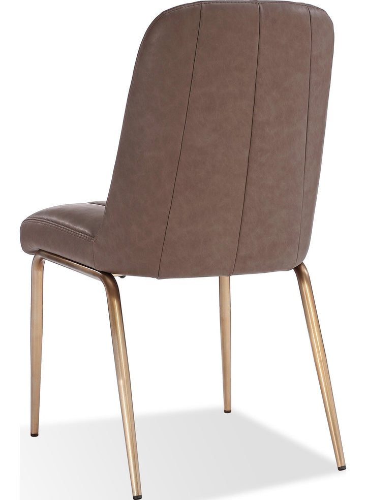 Apollo Upholstered Dining Chair in Cinnamon Synthetic Leather and Brushed Bronze Metal — product view on a white background