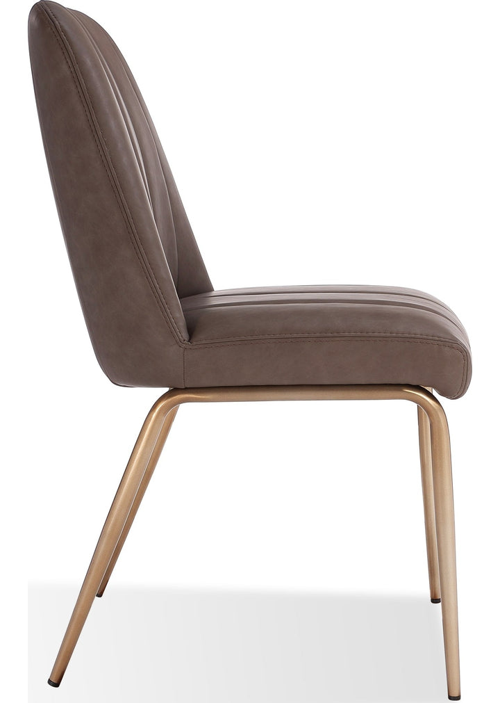 Apollo Upholstered Dining Chair in Cinnamon Synthetic Leather and Brushed Bronze Metal — product view on a white background