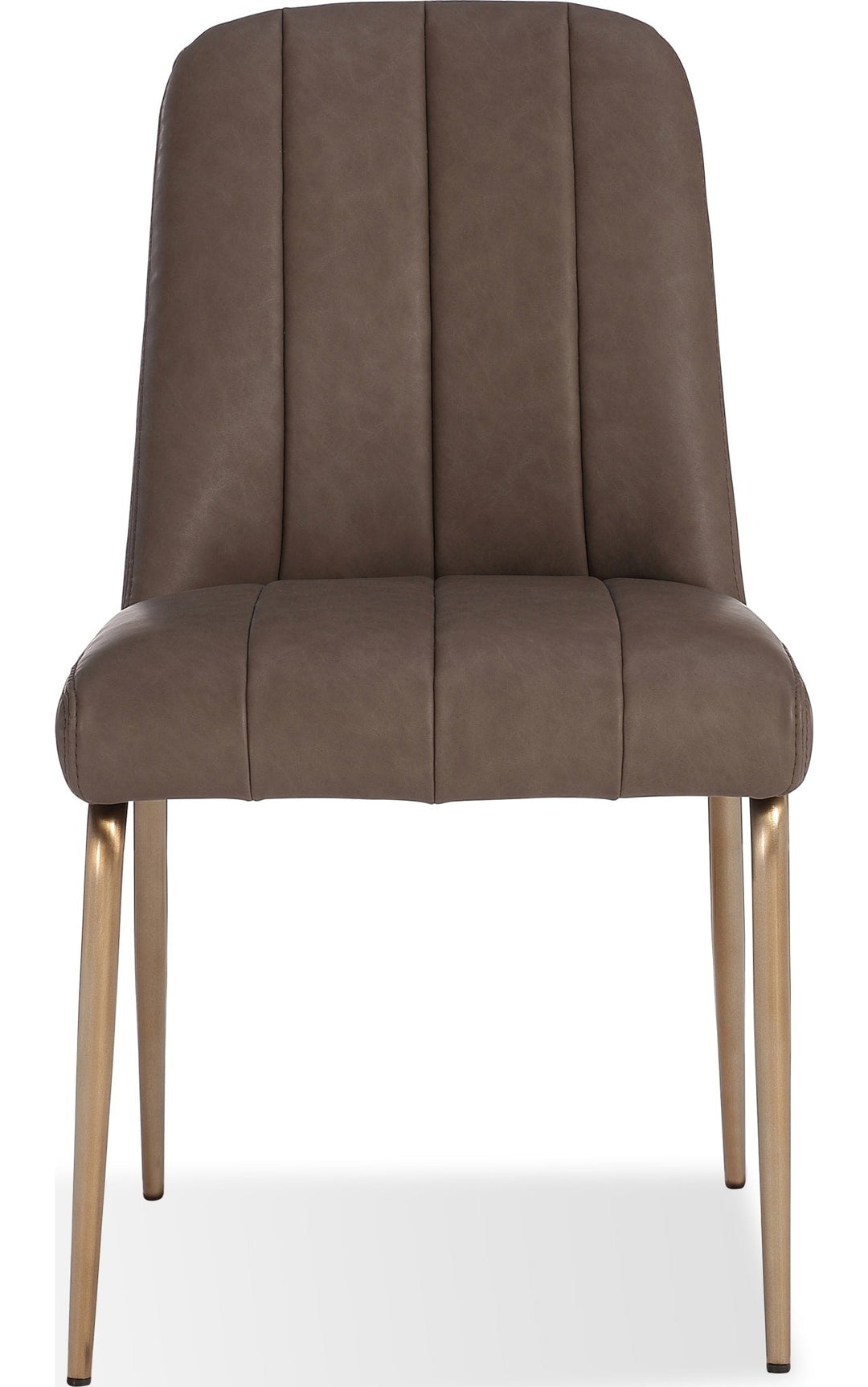 Apollo Upholstered Dining Chair in Cinnamon Synthetic Leather and Brushed Bronze Metal — product view on a white background