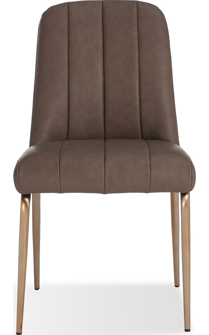 Apollo Upholstered Dining Chair in Cinnamon Synthetic Leather and Brushed Bronze Metal — product view on a white background