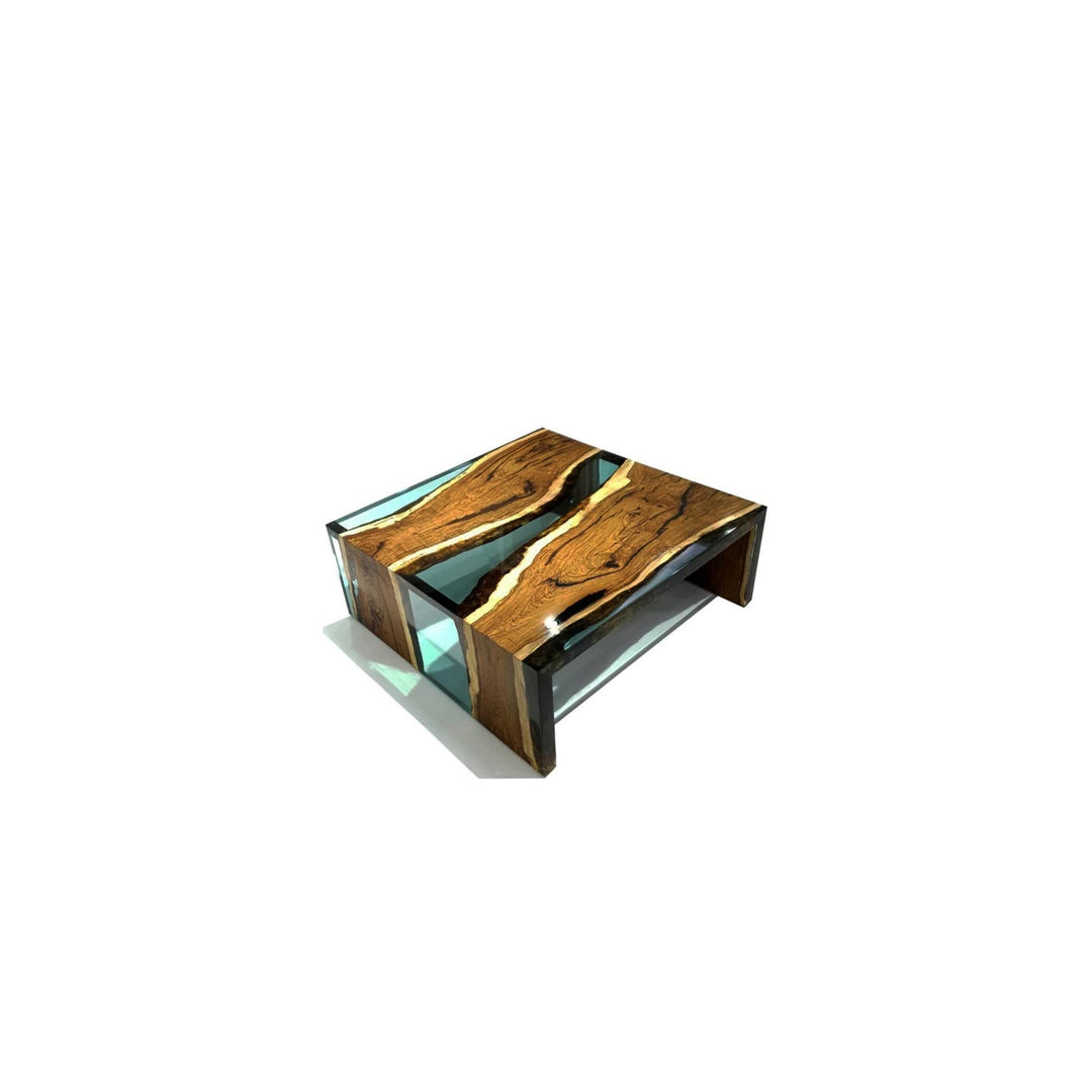 Smoked Aqua Green Waterfall Coffee Table - Coffee Table - www.arditicollection.com - Walnut Wood Coffee Table dining, tables, dining chairs, buffets sideboards, kitchen islands counter tops, coffee tables, end side tables, center tables, consoles, accent chairs, sofas, tv stands, cabinets, bookcases, poufs benches, chandeliers, hanging lights, floor lamps, table desk lamps, wall lamps, decorative objects, wall decors, mirrors, walnut wood, olive wood, ash wood, silverberry wood, hackberry wood