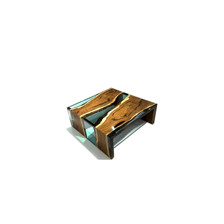 Smoked Aqua Green Waterfall Coffee Table - Coffee Table - www.arditicollection.com - Walnut Wood Coffee Table dining, tables, dining chairs, buffets sideboards, kitchen islands counter tops, coffee tables, end side tables, center tables, consoles, accent chairs, sofas, tv stands, cabinets, bookcases, poufs benches, chandeliers, hanging lights, floor lamps, table desk lamps, wall lamps, decorative objects, wall decors, mirrors, walnut wood, olive wood, ash wood, silverberry wood, hackberry wood