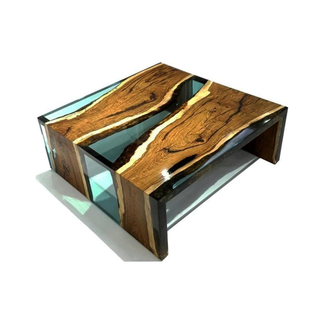 Aquamarine Walnut Wood Waterfall Coffee Table Arditi Collection