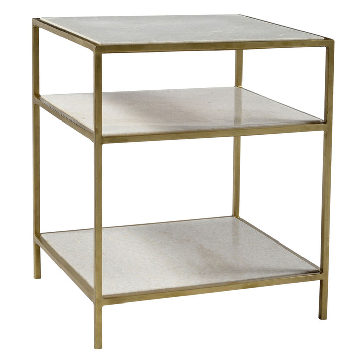 Heston Marble Shelf Side Table, three-quarter studio view