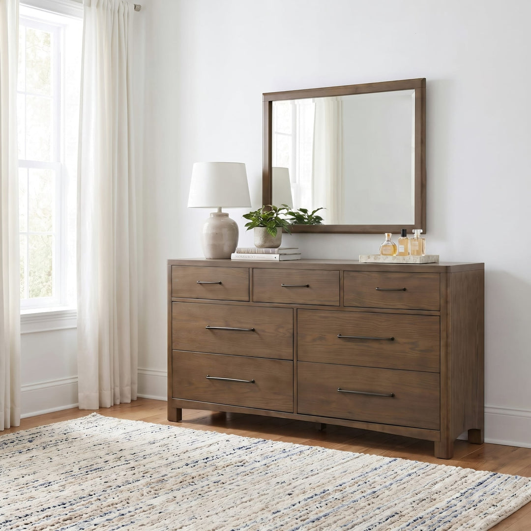 Arden Dresser in Tavern Brown — styled with the matching mirror (sold separately)