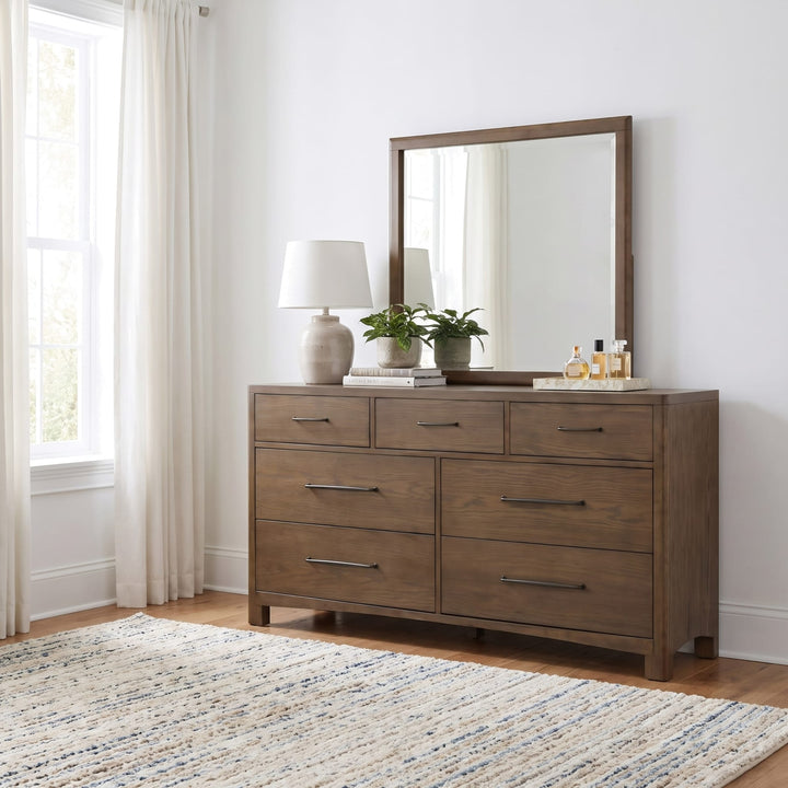 Arden Dresser in Tavern Brown — styled with the matching mirror (sold separately)