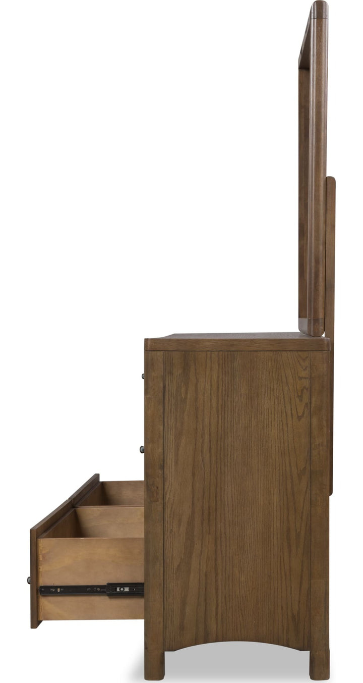 Arden Dresser in Tavern Brown — side view with the matching mirror (sold separately)