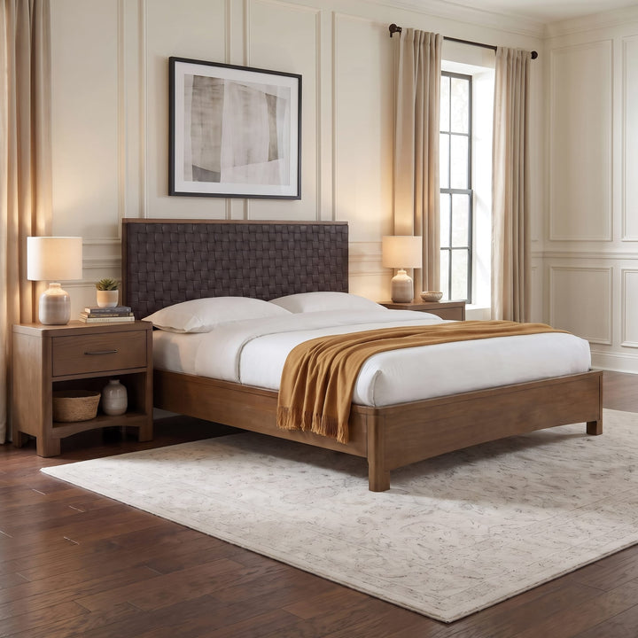Arden One Drawer Nightstand in Tavern Brown — in a bedroom setting