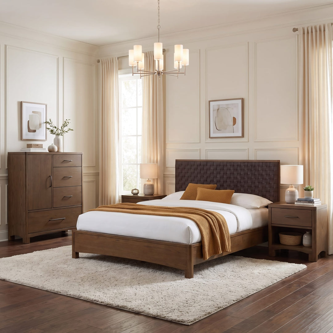 Arden One Drawer Nightstand in Tavern Brown — in a bedroom setting