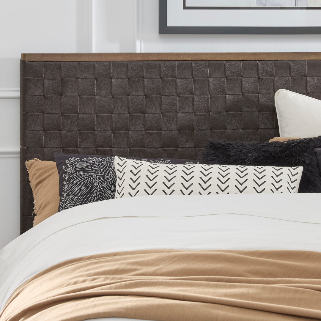 Arden Platform Bed — close-up of the woven headboard