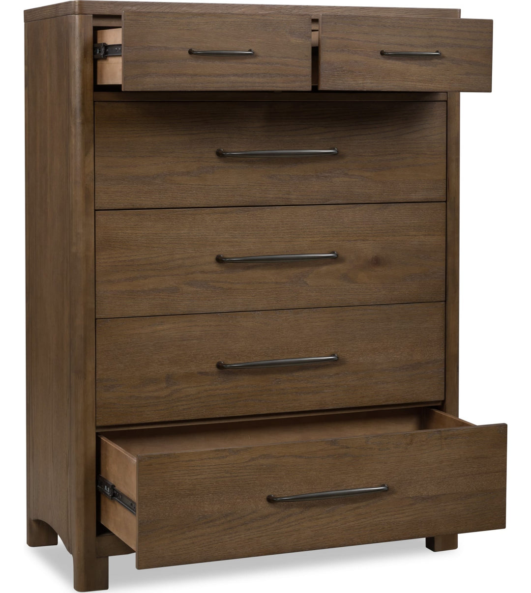 Arden Six Drawer Chest in Tavern Brown — with drawers open