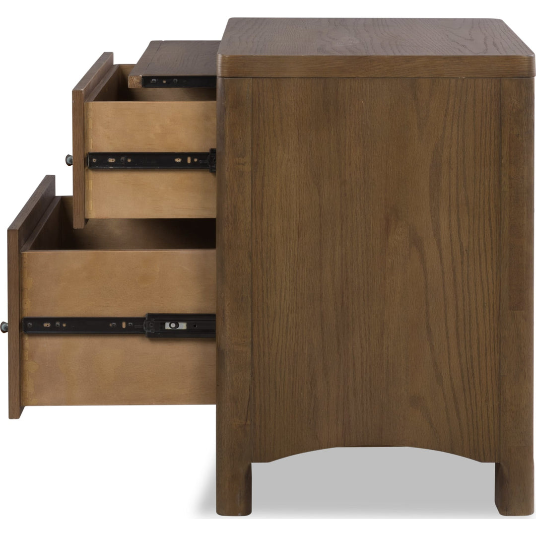 Arden Two Drawer Nightstand in Tavern Brown — with drawers open