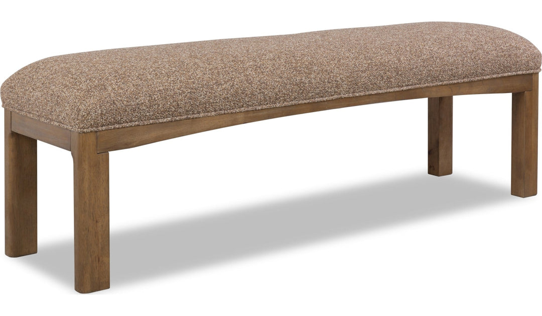 Arden Upholstered Dining Bench in Tavern Brown — product view on a white background