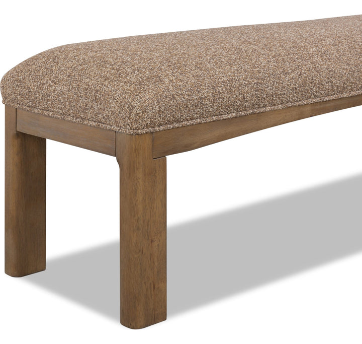 Arden Upholstered Dining Bench in Tavern Brown — product view on a white background