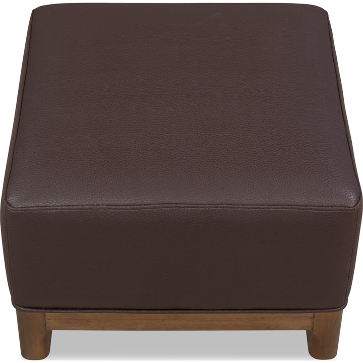 Arden Upholstered Ottoman in Tavern Brown — on a white background