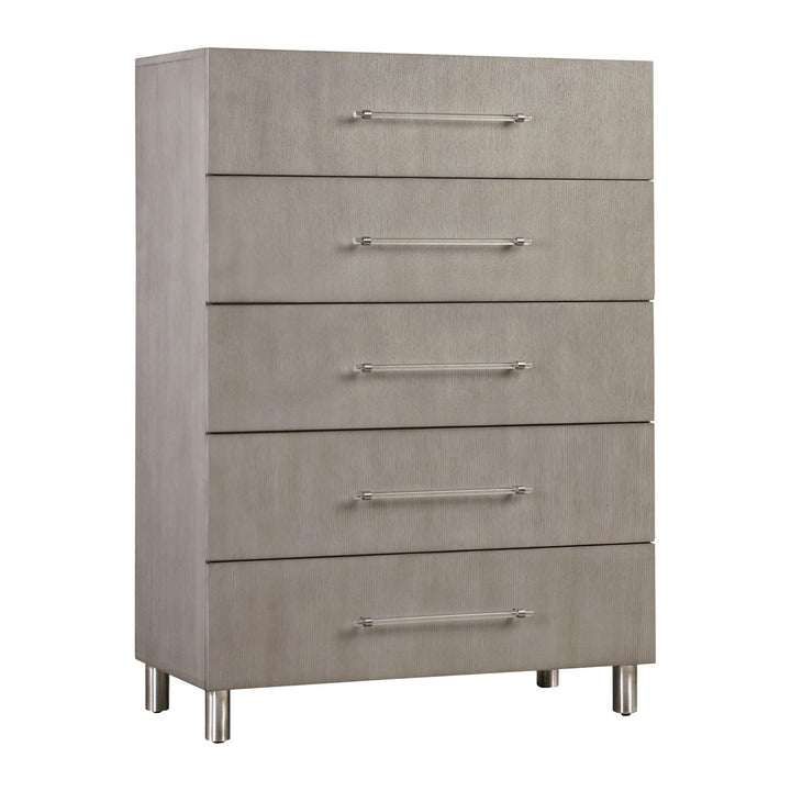 Argento Five Drawer Chest by Modus in Misty Grey — on a white background