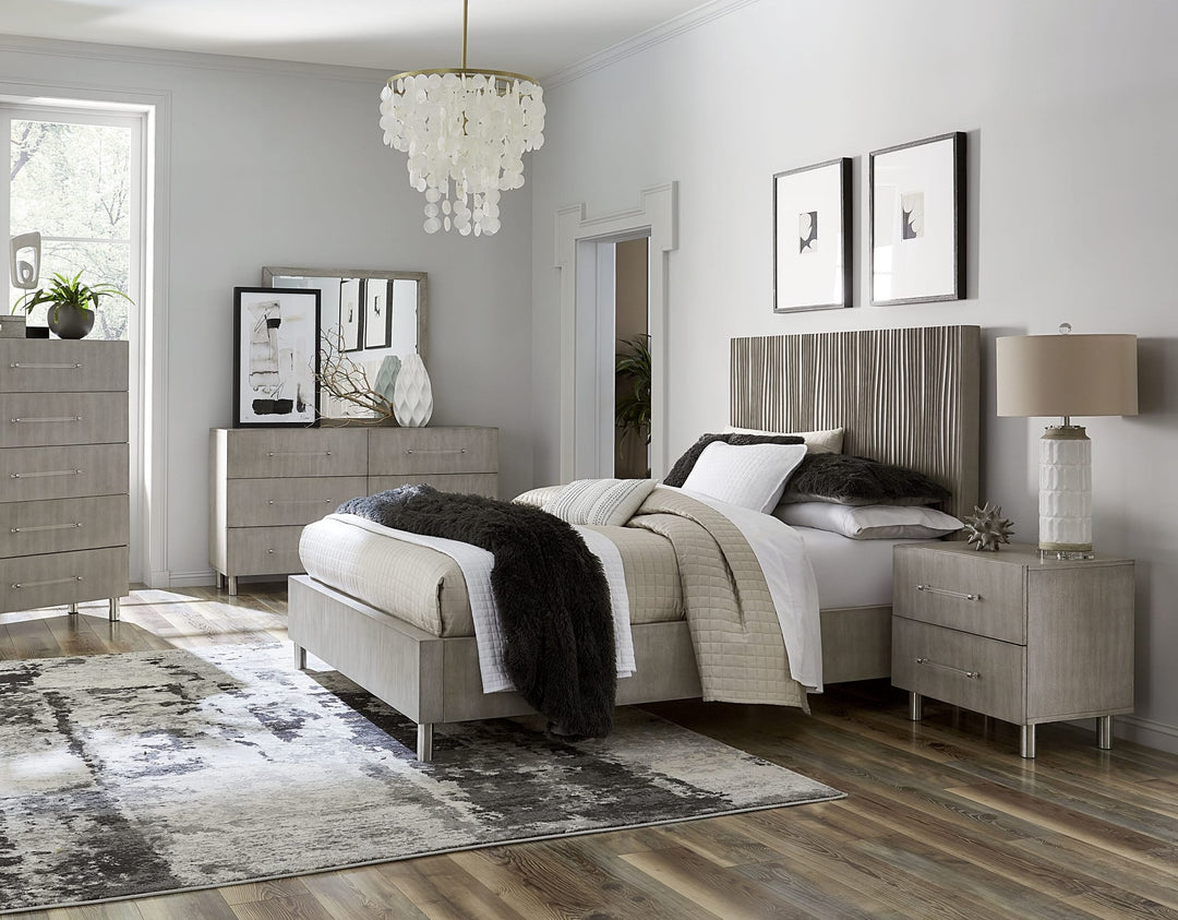 Argento Five Drawer Chest in Misty Grey — in a bedroom setting