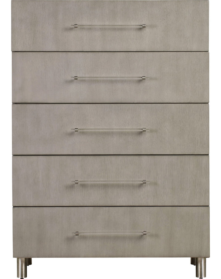Argento Five Drawer Chest in Misty Grey — on a white background