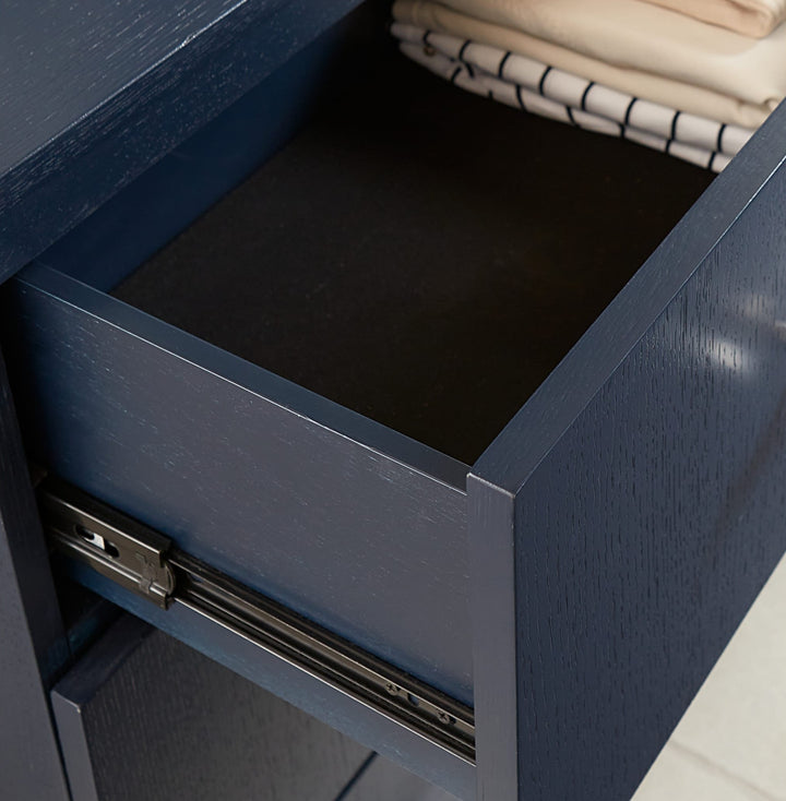 Argento Five Drawer Chest in Navy Blue &amp; Burnished Brass — detail view
