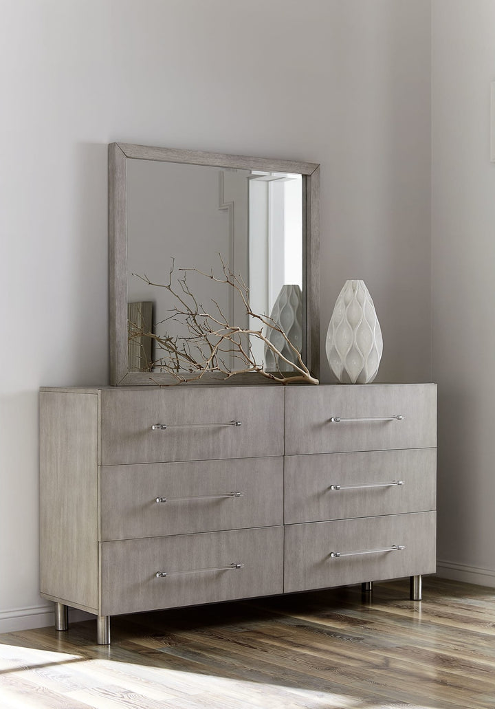 Argento Six Drawer Dresser in Misty Grey — styled with the matching mirror (sold separately)