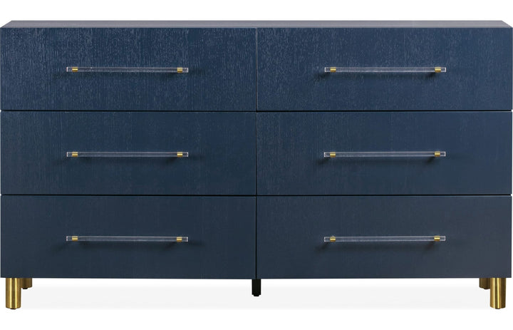 Argento Six Drawer Dresser in Navy Blue &amp; Burnished Brass — on a white background