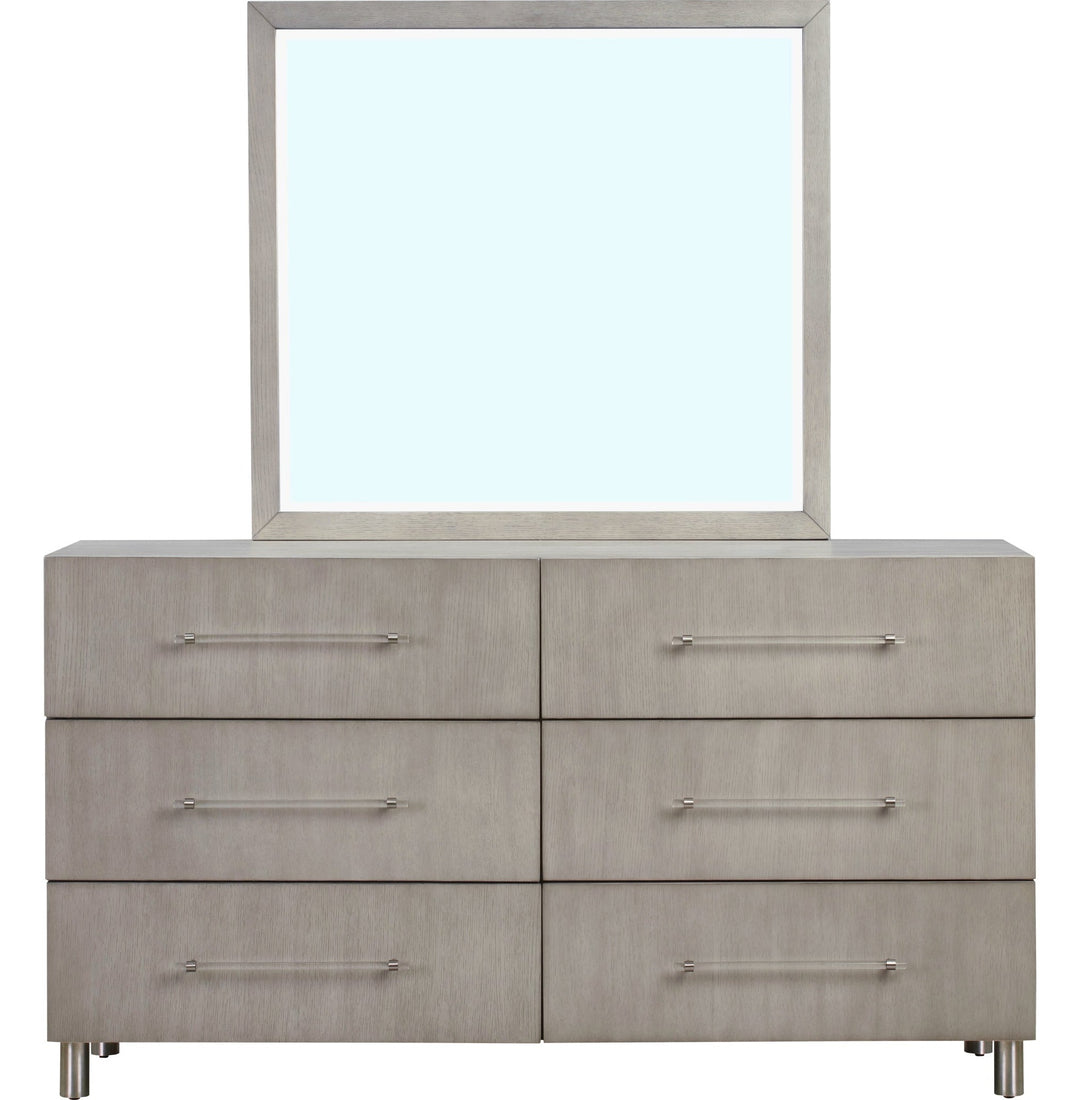 Argento Six Drawer Dresser in Misty Grey — on a white background with the matching mirror (sold separately)