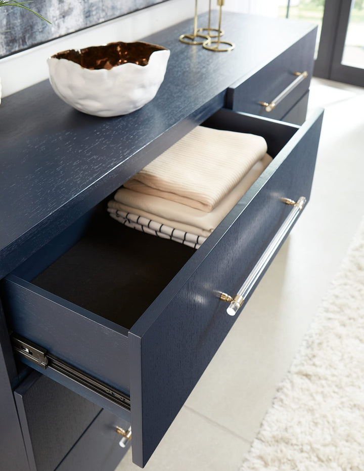 Argento Six Drawer Dresser in Navy Blue &amp; Burnished Brass — detail view