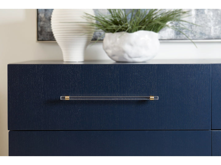 Argento Six Drawer Dresser in Navy Blue &amp; Burnished Brass — detail view