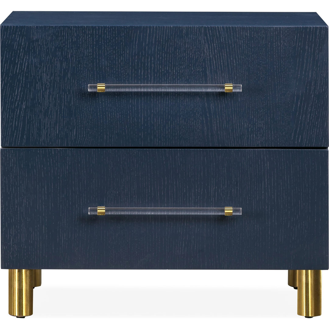 Argento Two Drawer Nightstand in Navy Blue &amp; Burnished Brass — on a white background