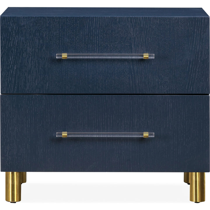 Argento Two Drawer Nightstand in Navy Blue &amp; Burnished Brass — on a white background