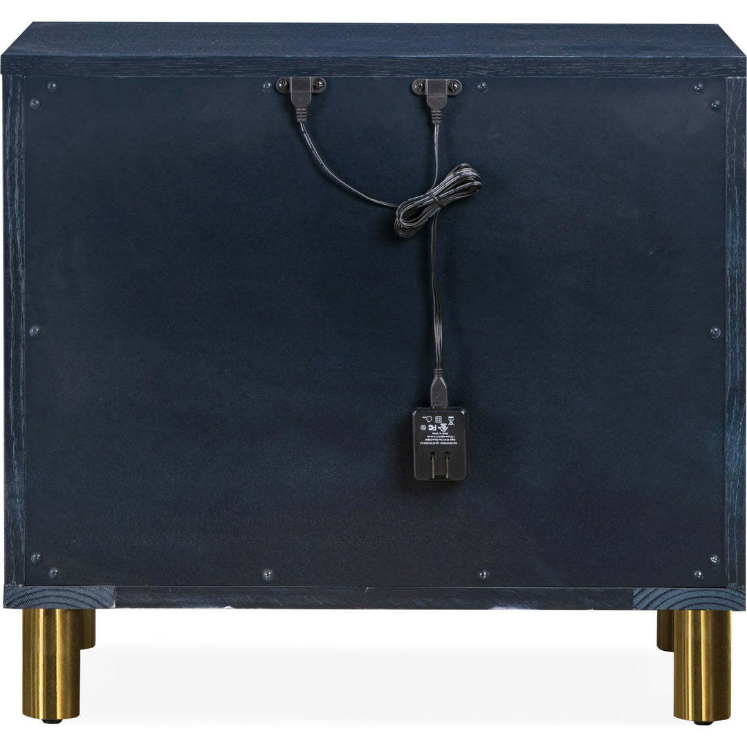 Argento Two Drawer Nightstand in Navy Blue &amp; Burnished Brass — detail view