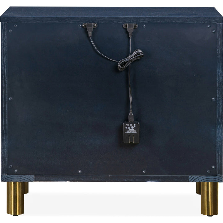 Argento Two Drawer Nightstand in Navy Blue &amp; Burnished Brass — detail view
