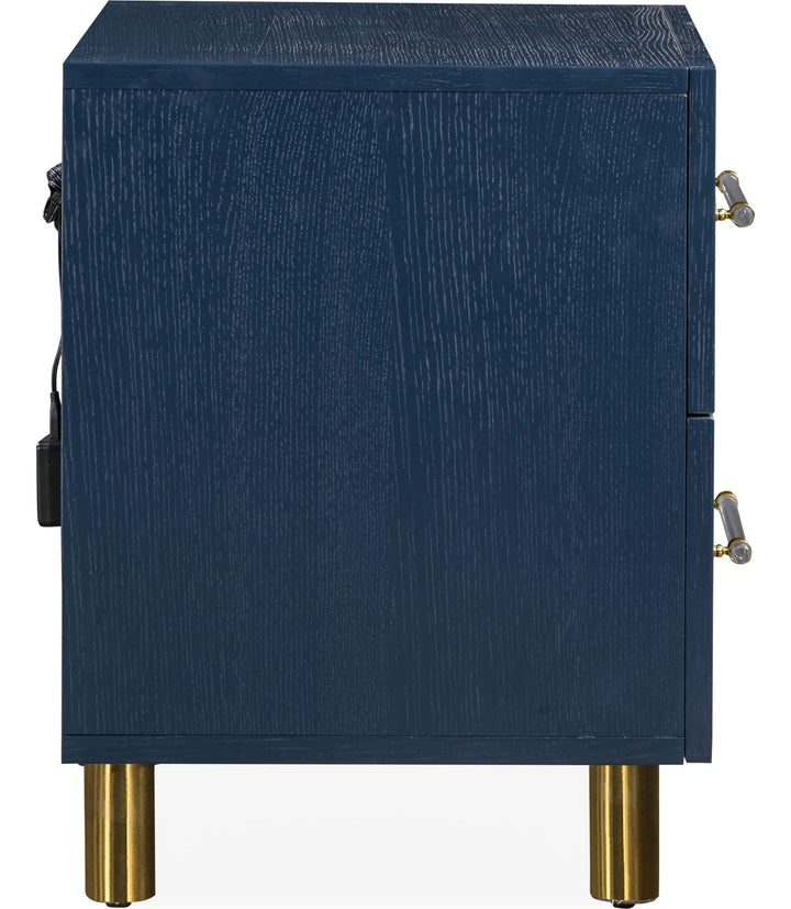 Argento Two Drawer Nightstand in Navy Blue &amp; Burnished Brass — side view