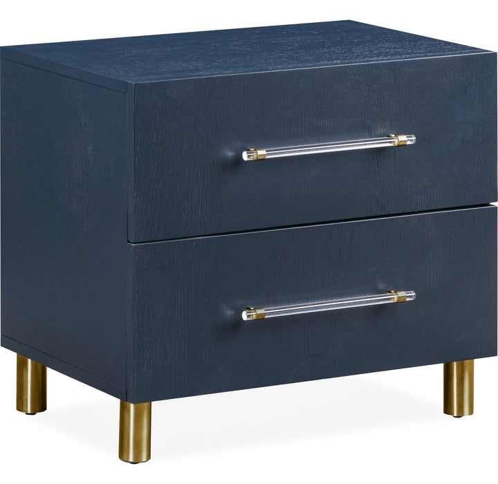 Argento Two Drawer Nightstand in Navy Blue &amp; Burnished Brass — on a white background