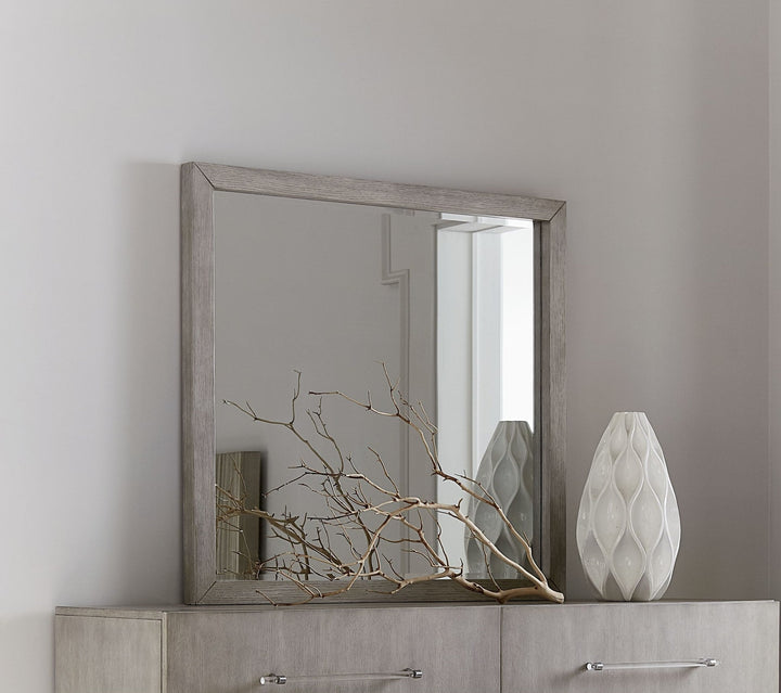 Argento Wall or Dresser Mirror in Misty Grey — styled on the matching dresser (sold separately)