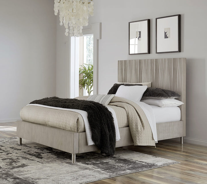 Argento Wave-Patterned Bed in Misty Grey styled in a bedroom