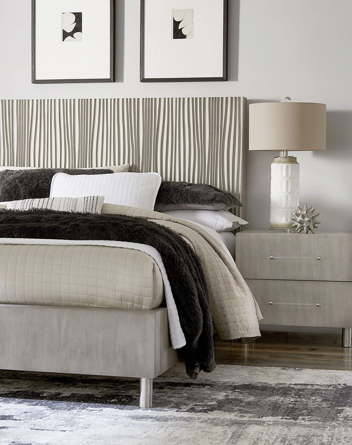 Argento Wave-Patterned Bed in Misty Grey styled in a bedroom