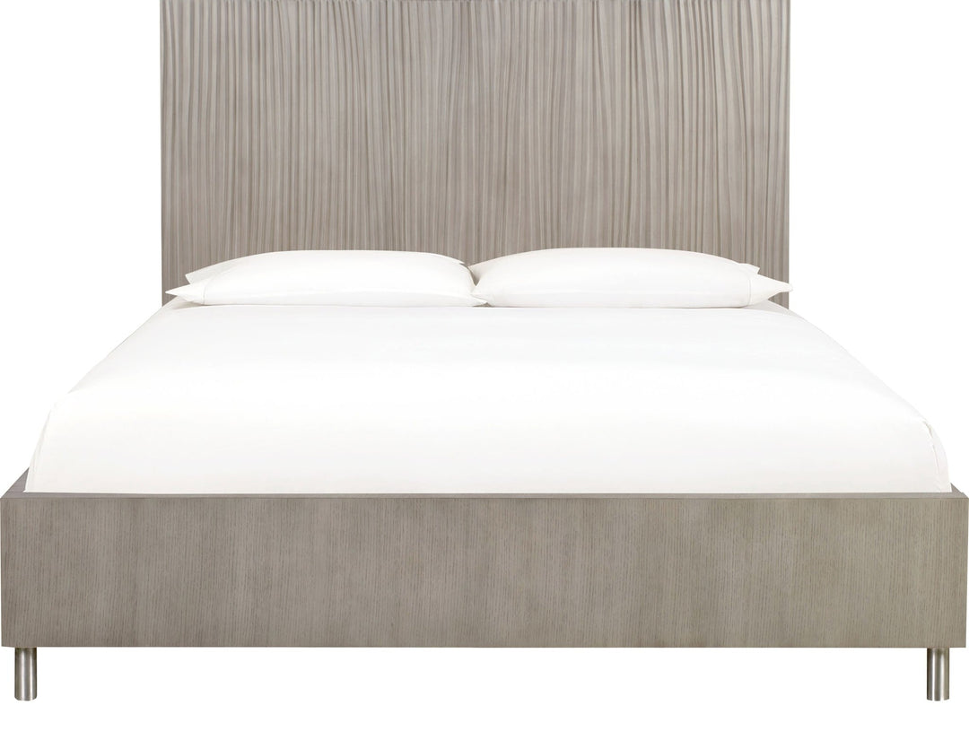 Argento Wave-Patterned Bed in Misty Grey — white background, front view