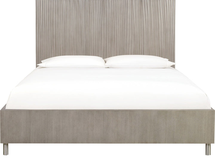 Argento Wave-Patterned Bed in Misty Grey — white background, front view