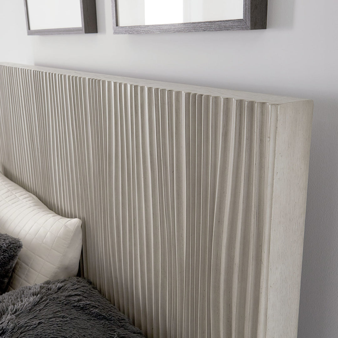 Argento Wave-Patterned Bed in Misty Grey — close-up of the wave-patterned headboard