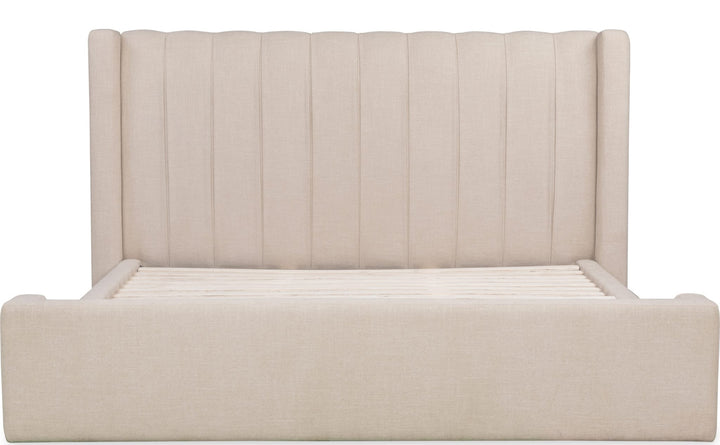 Arroyo Upholstered Bed in Cashew — front view without mattress