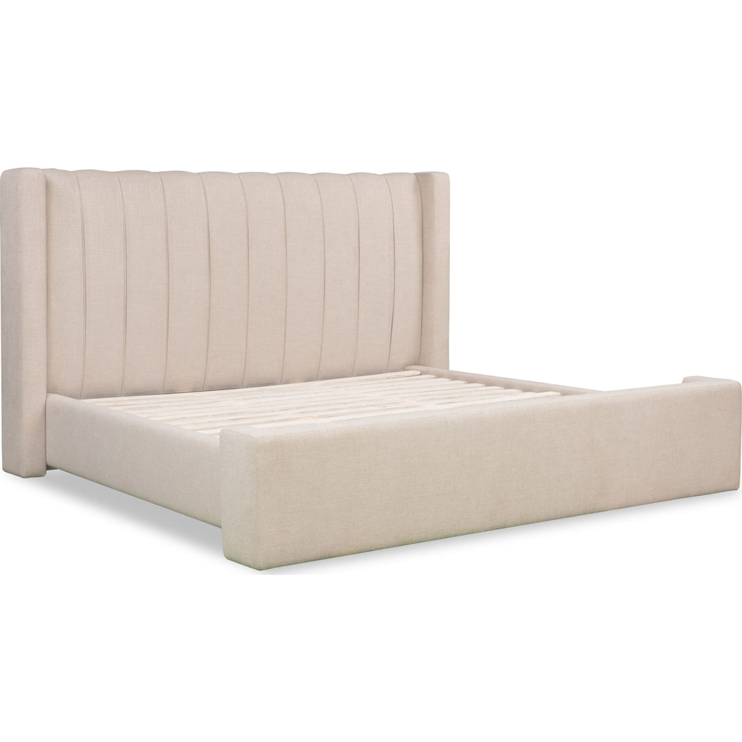 Arroyo Upholstered Bed in Cashew — angled view without mattress